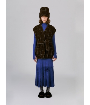 CHAMBRE DE FAN Bouclé Alpaca Jacquard Sleeveless Belted Coat Brown