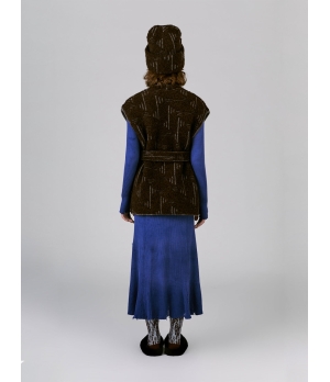 CHAMBRE DE FAN Bouclé Alpaca Jacquard Sleeveless Belted Coat Brown