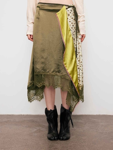 Brown Patchwork Asymmetric Midi Skirt