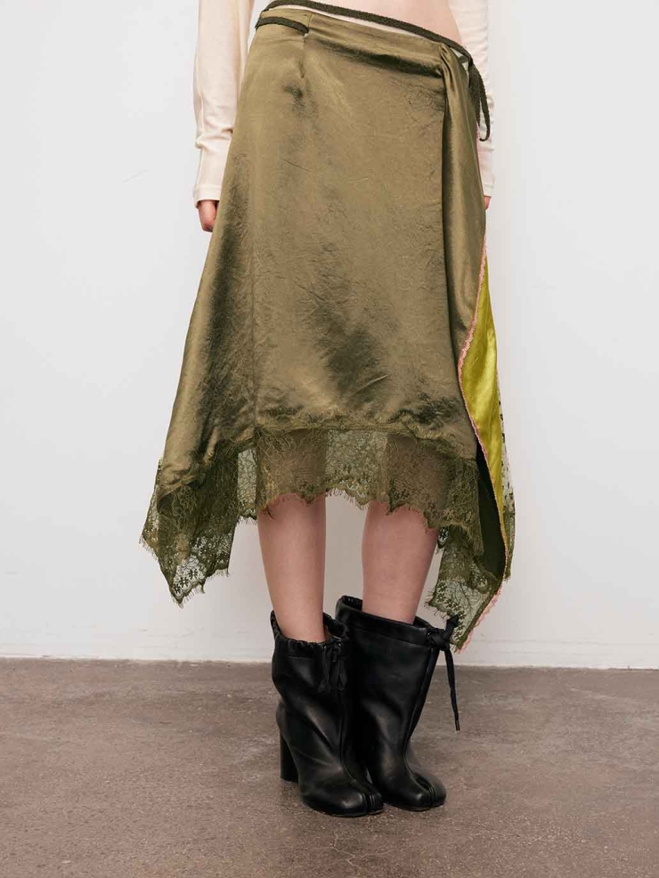 Brown Patchwork Asymmetric Midi Skirt