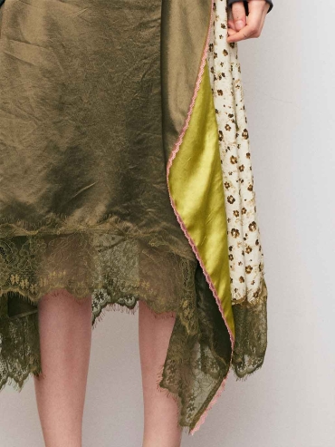 Brown Patchwork Asymmetric Midi Skirt