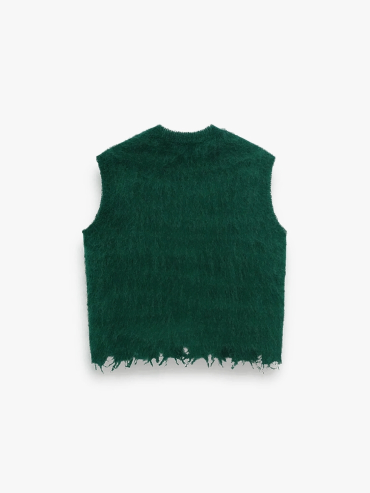 CHAMBRE DE FAN Brushed Mohair Vest Green