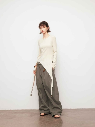 White Asymmetric Tie Beaded Long Sleeve Top