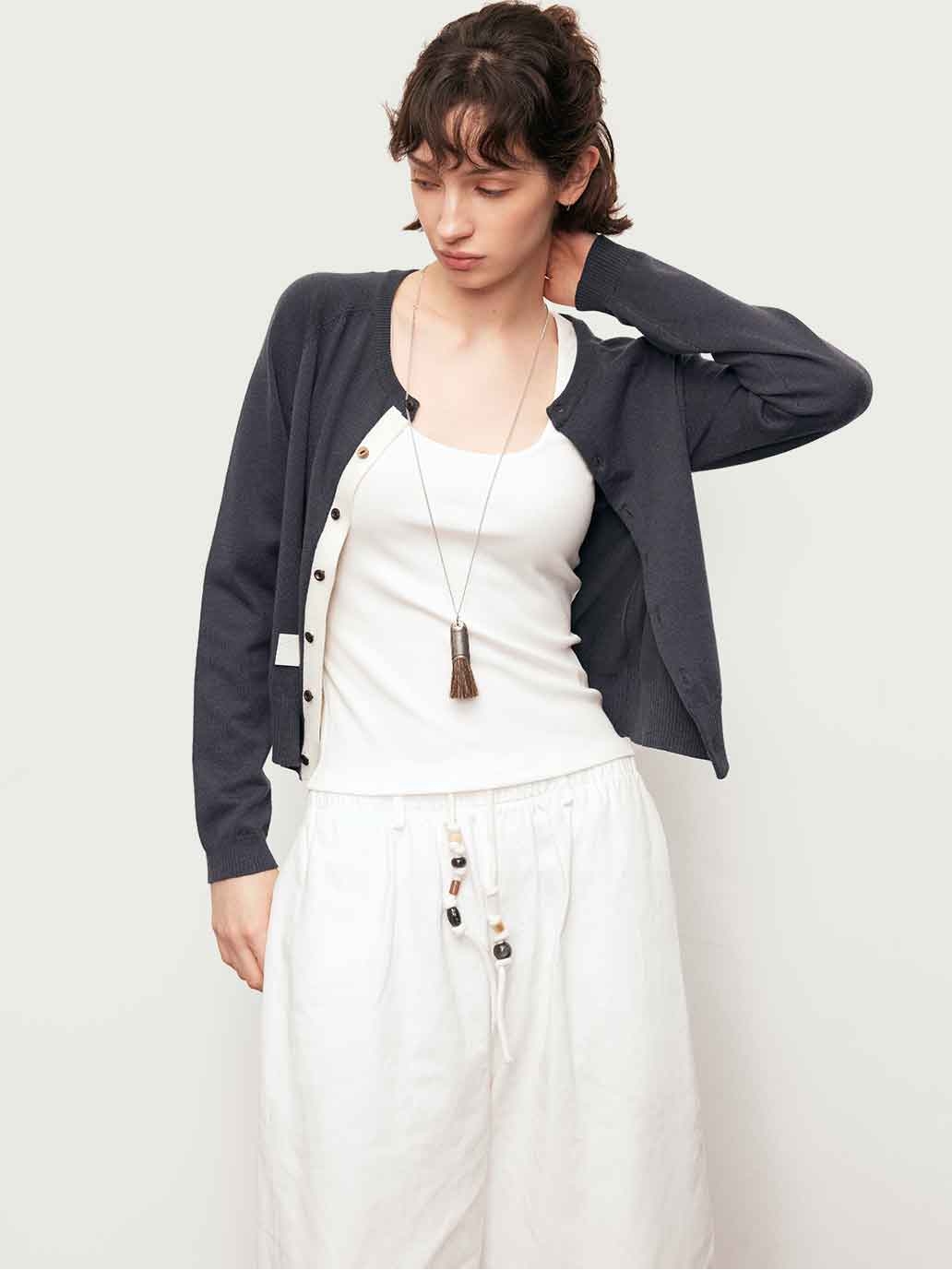 Grey Colorblock Crewneck Cardigan