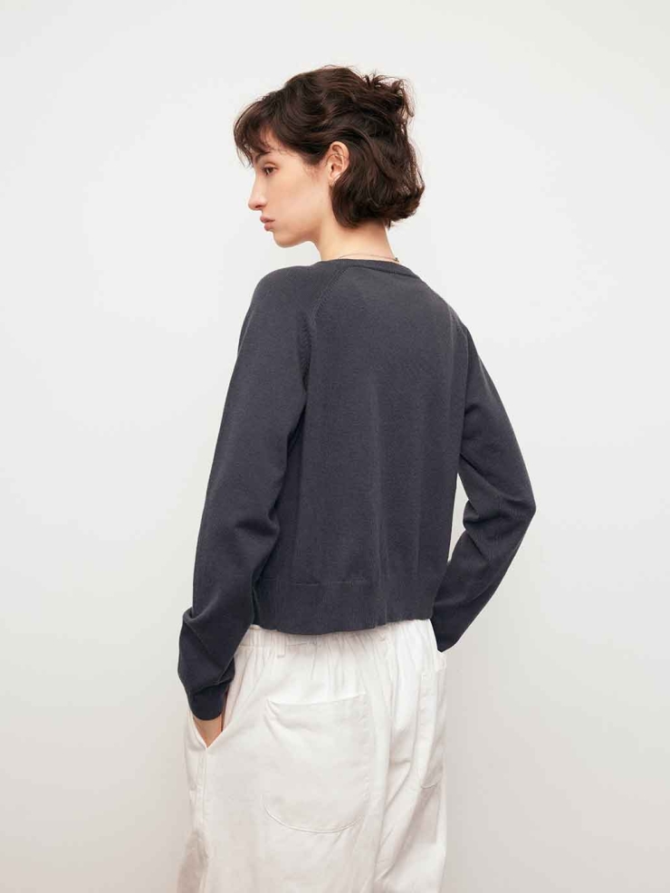 Grey Colorblock Crewneck Cardigan