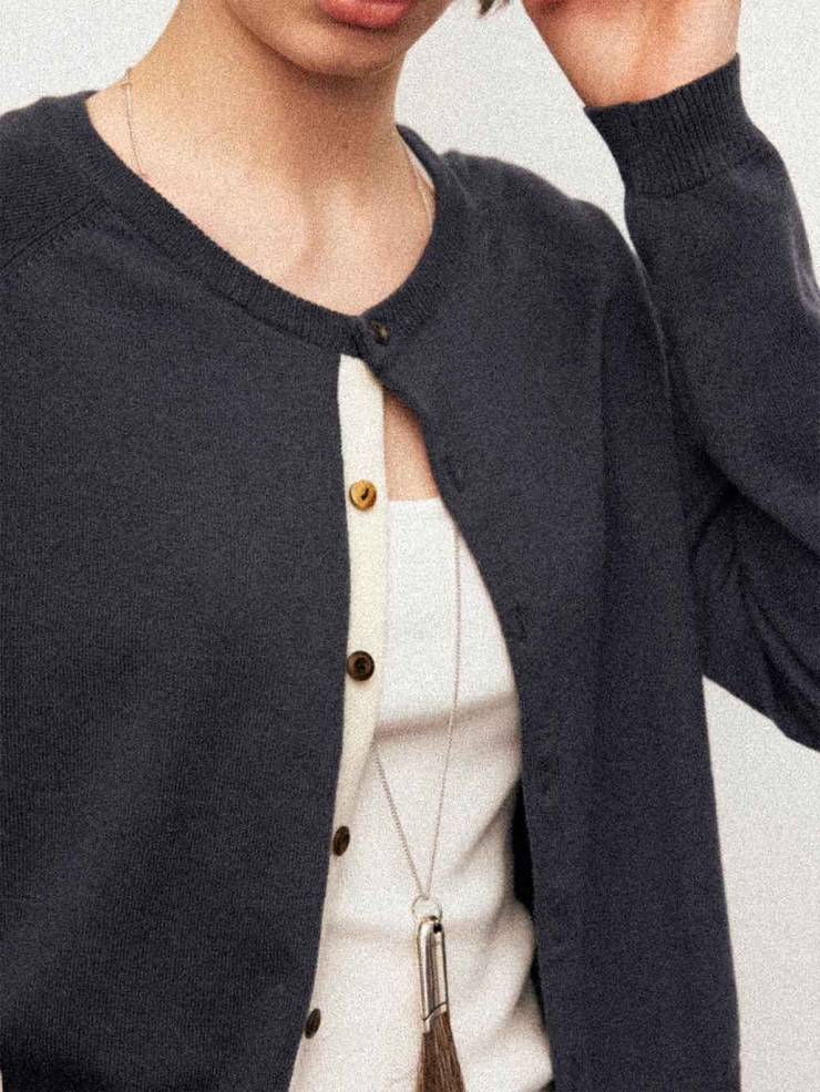 Grey Colorblock Crewneck Cardigan