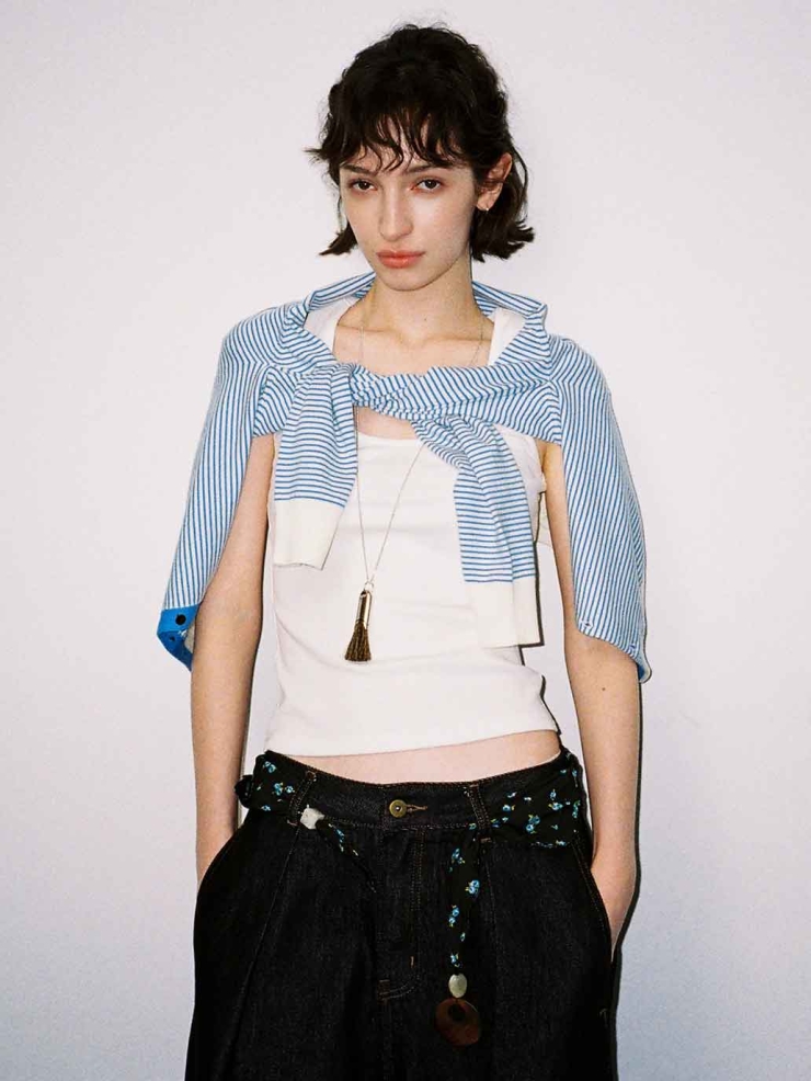 Blue Colorblock Crewneck Cardigan