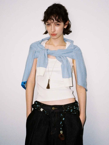 Blue Colorblock Crewneck Cardigan