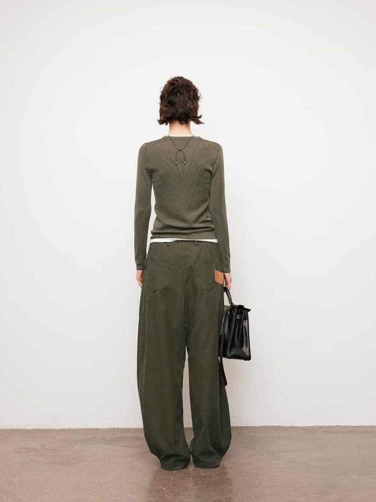 Green Contrast V-Neck Layered Knit Top