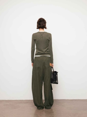 Green Contrast V-Neck Layered Knit Top