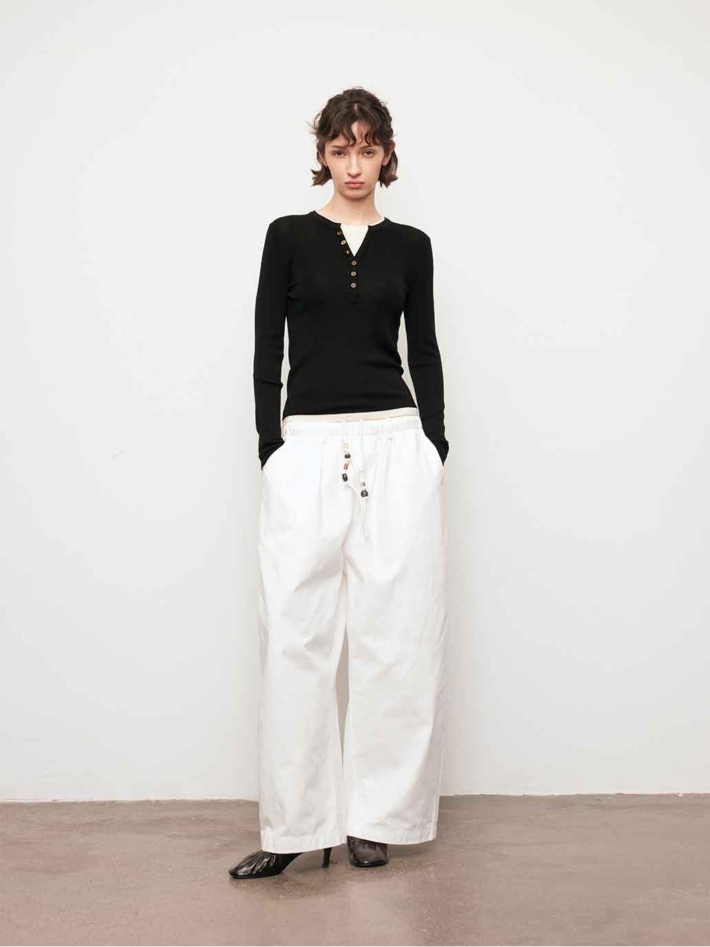 Black Contrast V-Neck Layered Knit Top