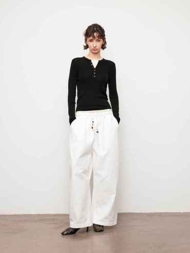 Black Contrast V-Neck Layered Knit Top