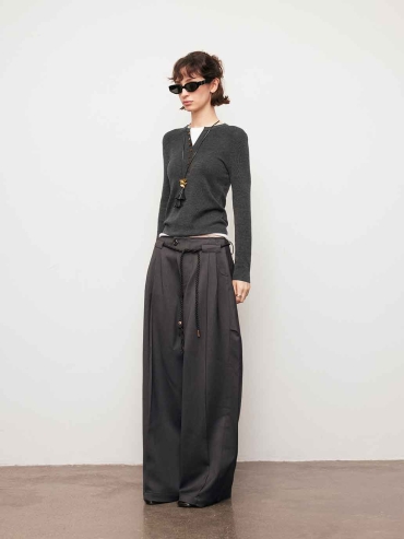 Grey Contrast V-Neck Layered Knit Top