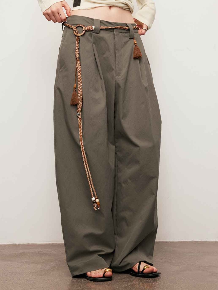 Grey Relaxed Tapered Wide-Leg Pants