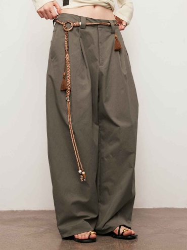 Grey Relaxed Tapered Wide-Leg Pants