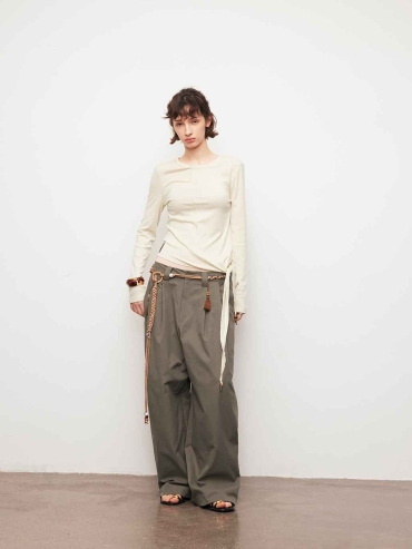 Grey Relaxed Tapered Wide-Leg Pants