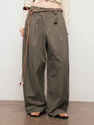 Grey Relaxed Tapered Wide-Leg Pants