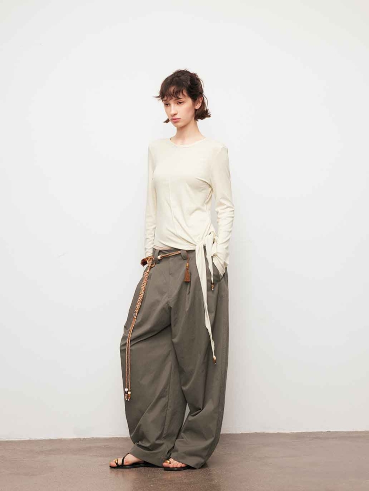 Grey Relaxed Tapered Wide-Leg Pants
