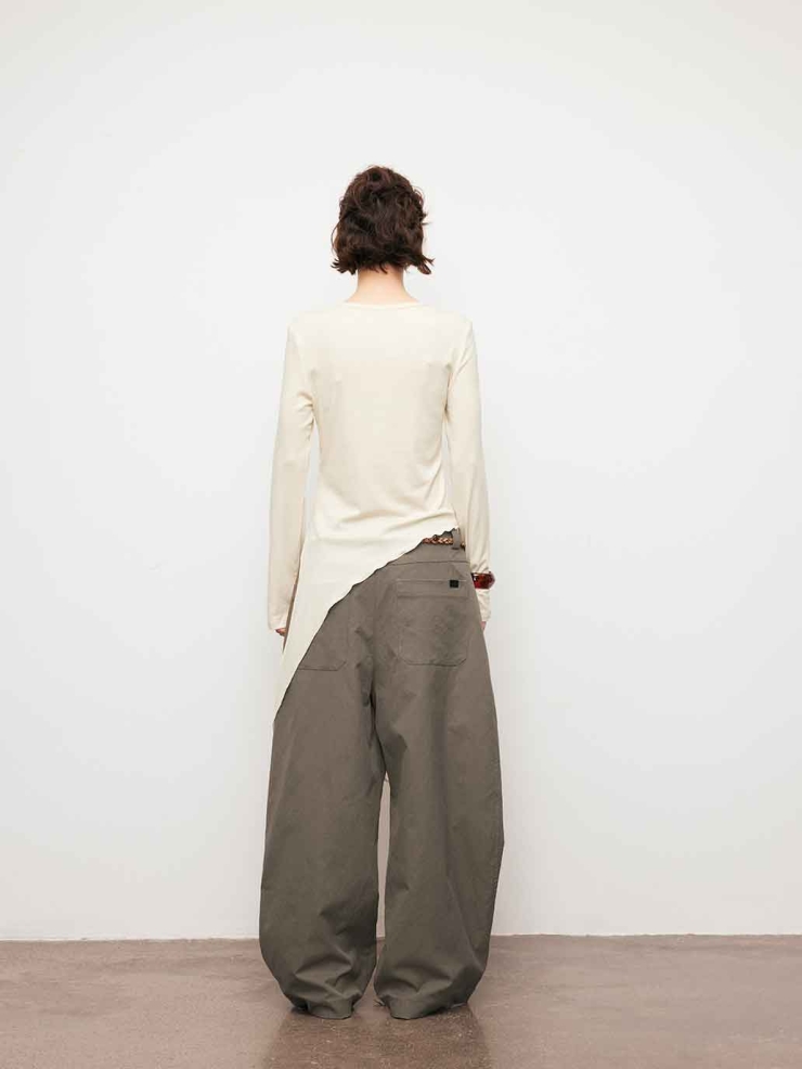 Grey Relaxed Tapered Wide-Leg Pants