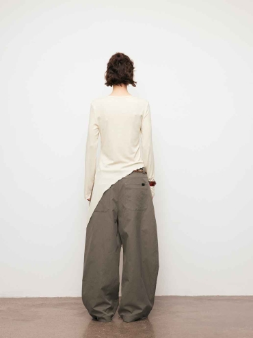 Grey Relaxed Tapered Wide-Leg Pants