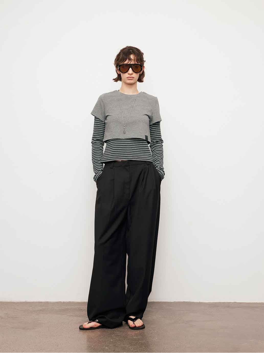 Grey Striped Two-in-One Tee