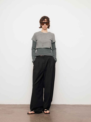 Grey Striped Two-in-One Tee