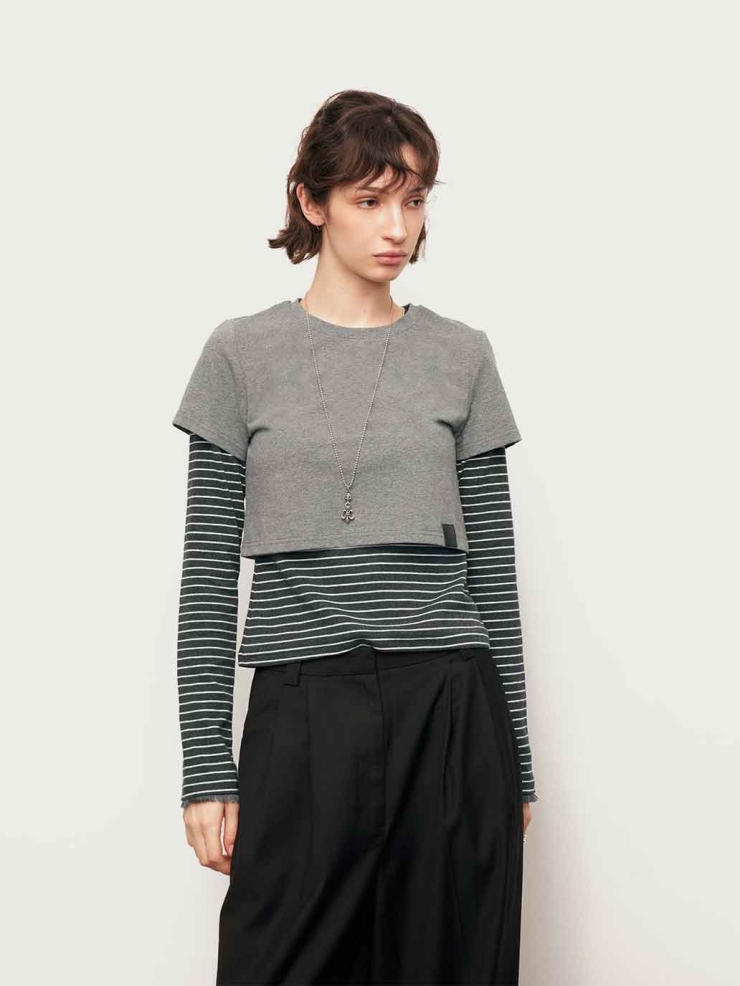 Grey Striped Two-in-One Tee