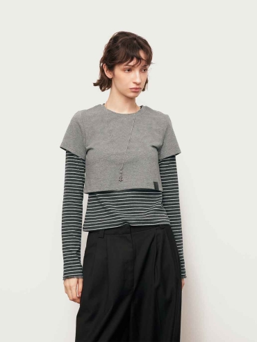 Grey Striped Two-in-One Tee