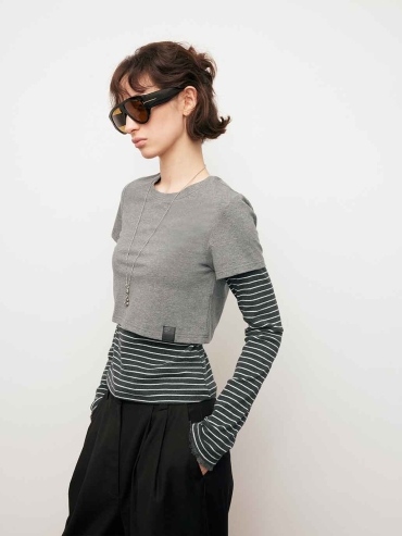 Grey Striped Two-in-One Tee
