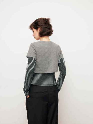 Grey Striped Two-in-One Tee