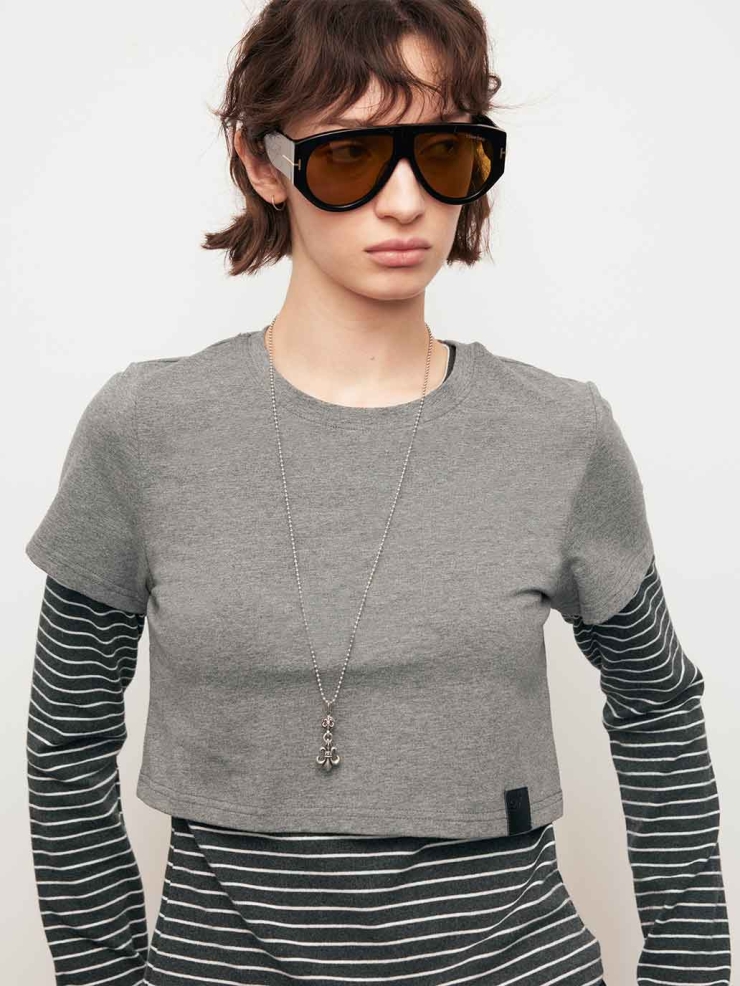 Grey Striped Two-in-One Tee
