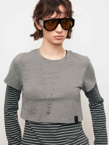 Grey Striped Two-in-One Tee