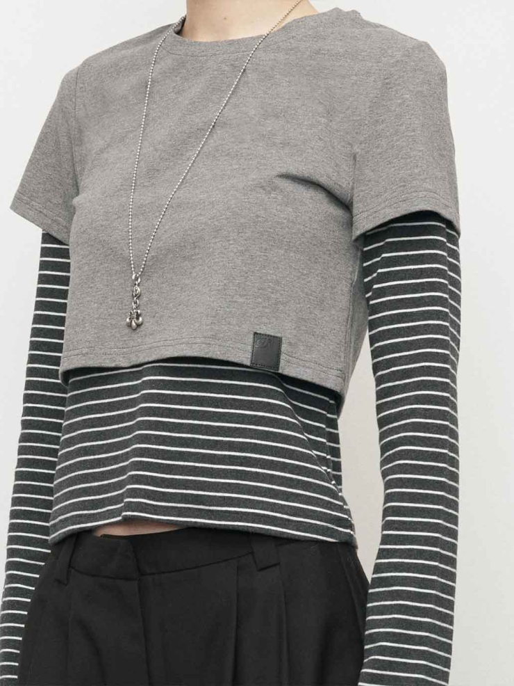 Grey Striped Two-in-One Tee