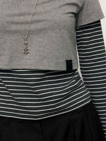 Grey Striped Two-in-One Tee
