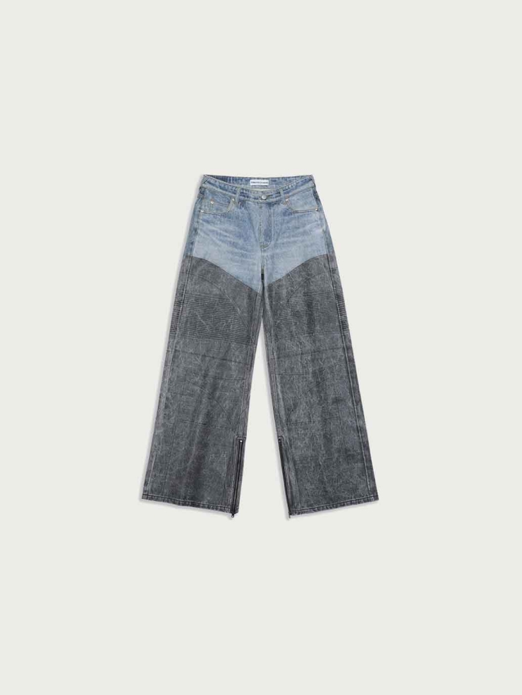 Denim Pattern Paneled Coating Loose Jeans