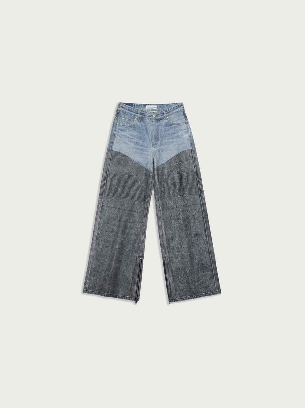 Denim Pattern Paneled Coating Loose Jeans