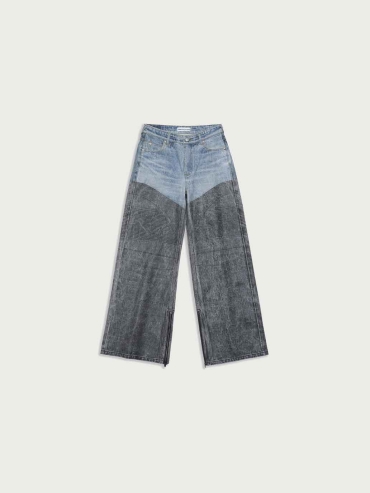 Denim Pattern Paneled Coating Loose Jeans