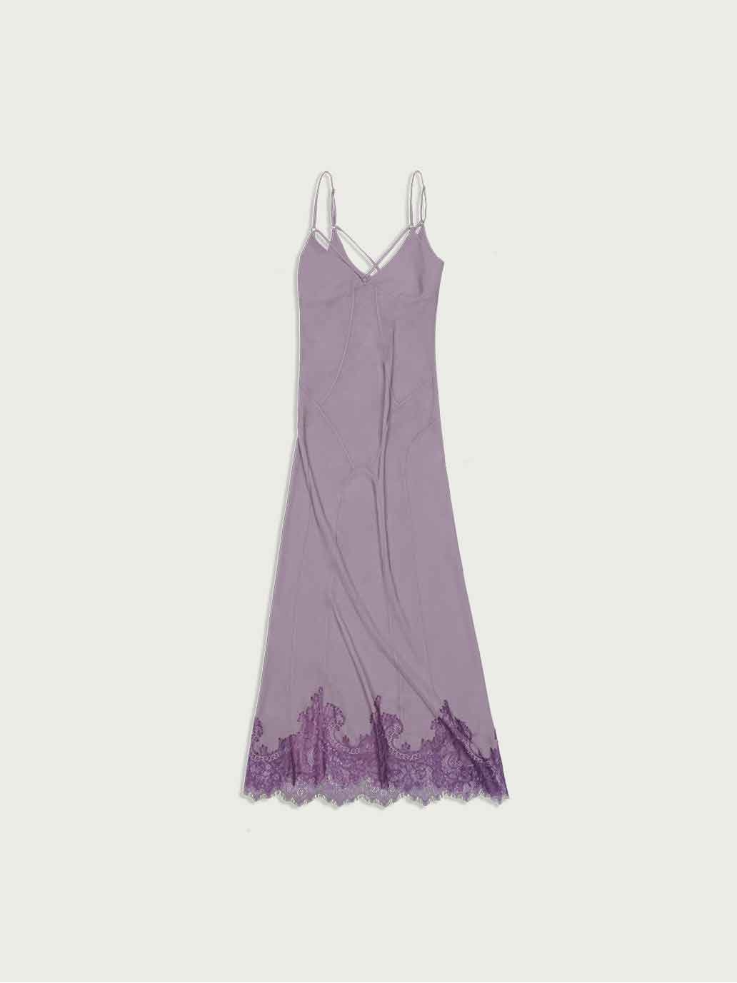 Grayish Purple Paneled Lace Decorative Dress