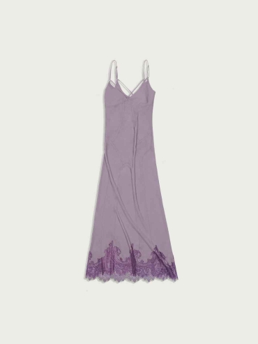Grayish Purple Paneled Lace Decorative Dress