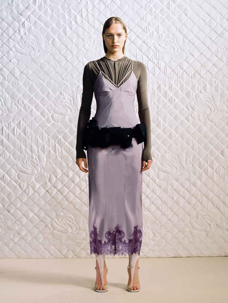 Grayish Purple Paneled Lace Decorative Dress