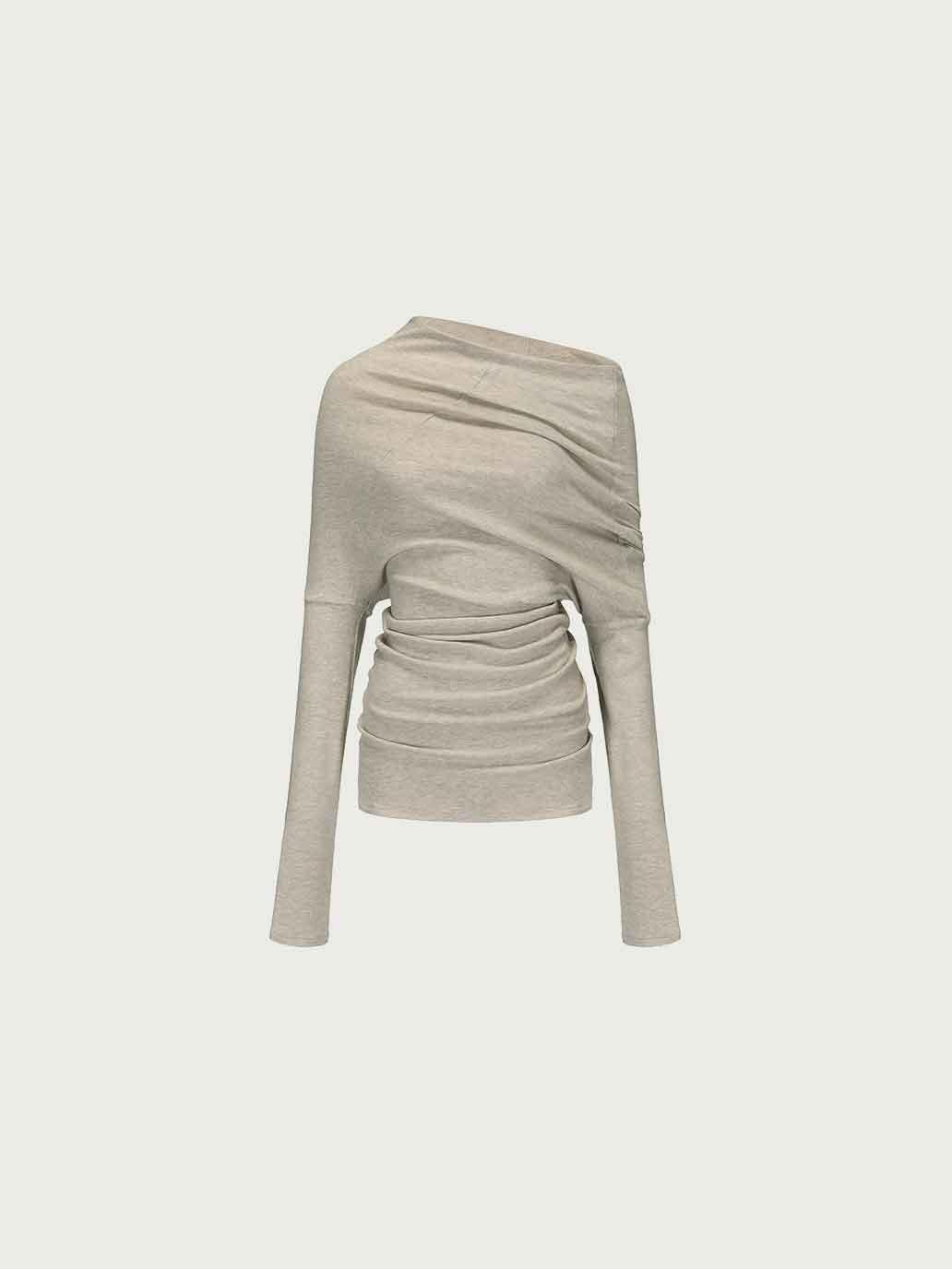 Beige Asymmetrical Knit Base Layer Top