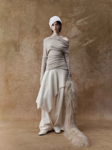 Beige Asymmetrical Knit Base Layer Top