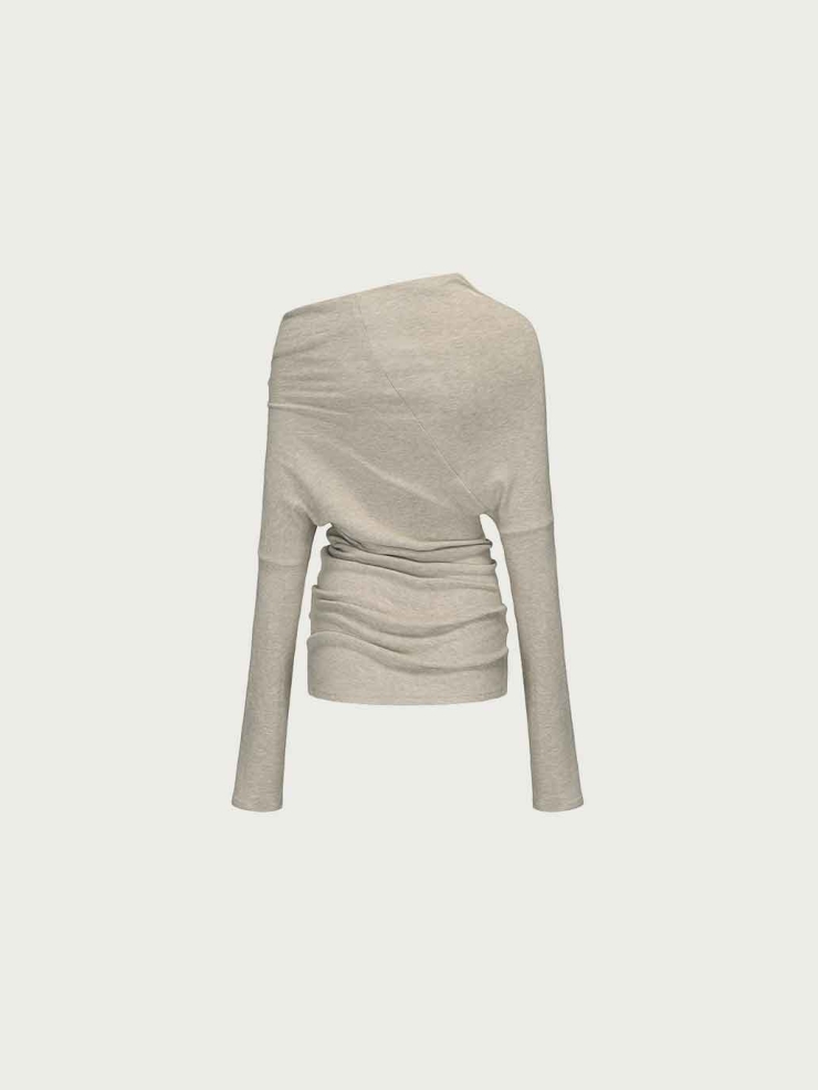 Beige Asymmetrical Knit Base Layer Top
