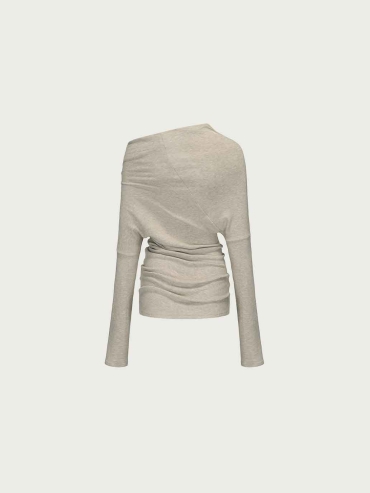 Beige Asymmetrical Knit Base Layer Top