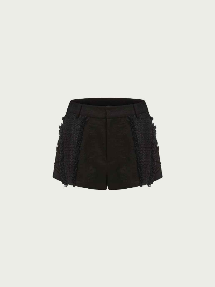 Black Raw-Edge Tie Shorts