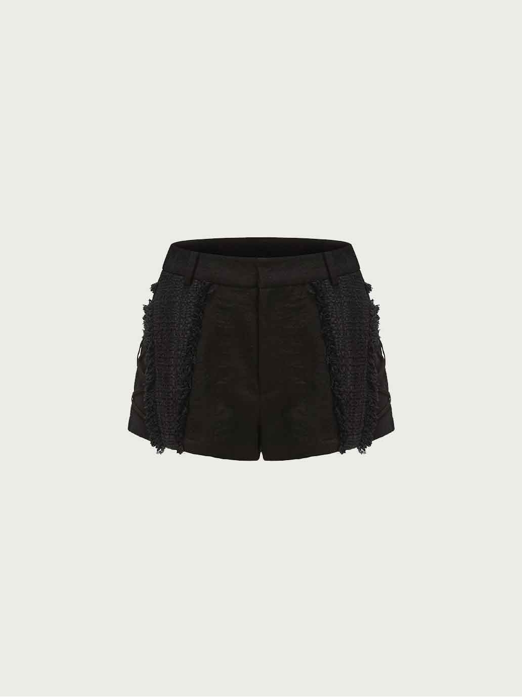 Black Raw-Edge Tie Shorts