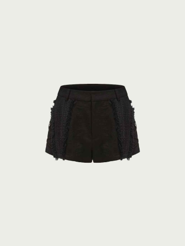 Black Raw-Edge Tie Shorts