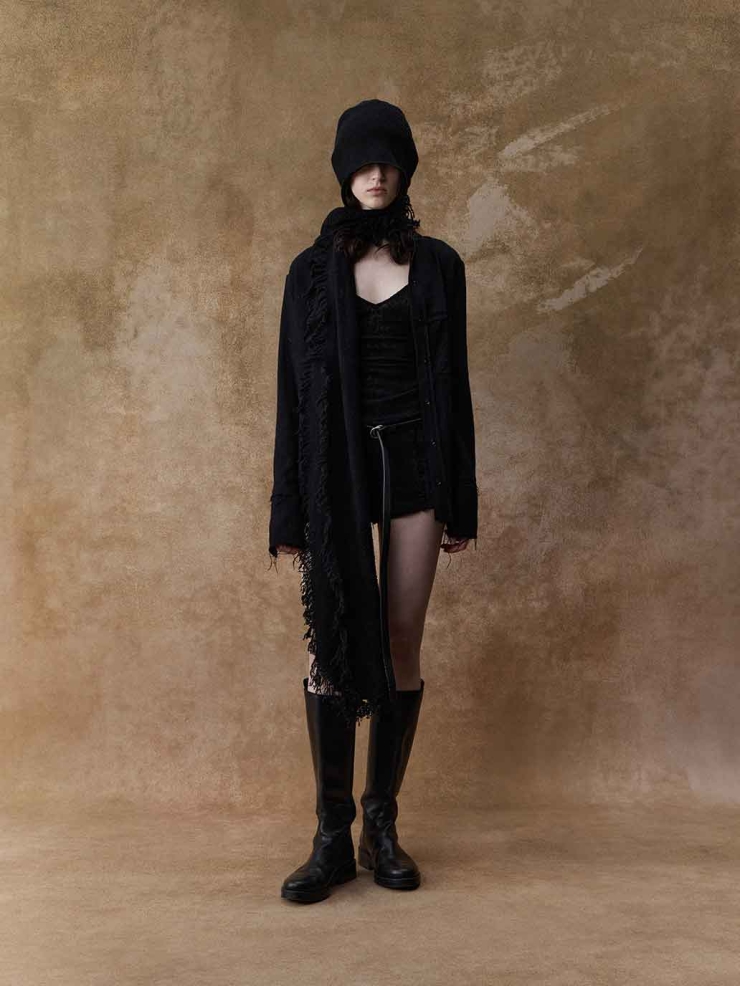 Black Raw-Edge Tie Shorts