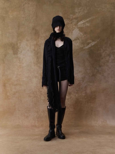 Black Raw-Edge Tie Shorts