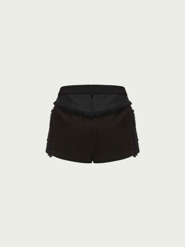 Black Raw-Edge Tie Shorts